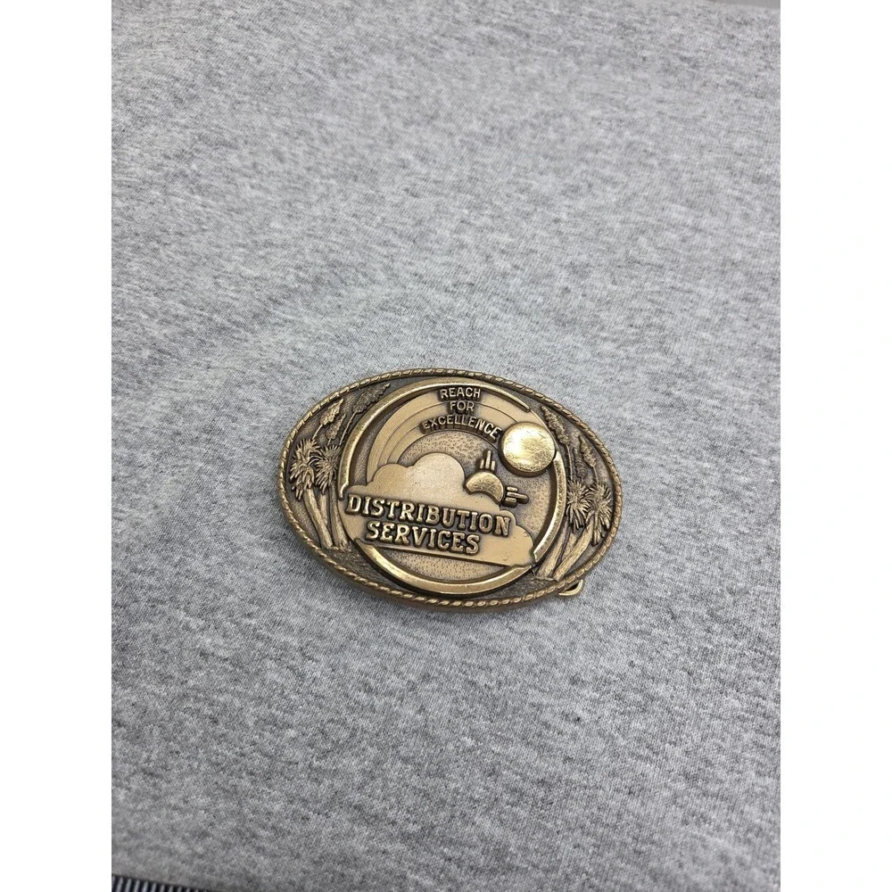 Vintage Jostens Reach for Excellence Sun Moon Rainbow Pewter Belt Buckle